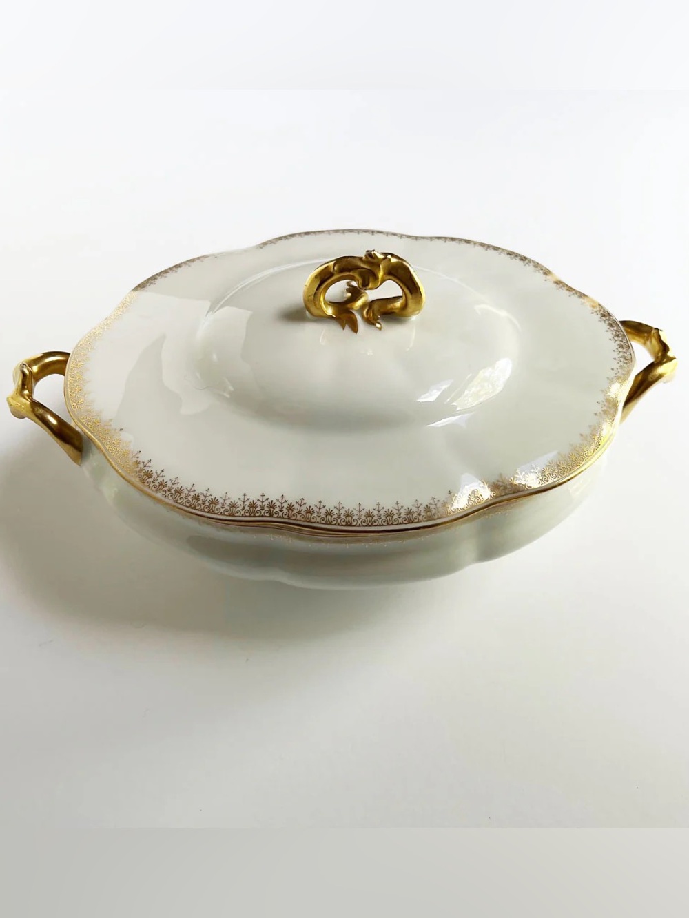 Limoges Bernaudaud for Higgins & Seiter Covered Serving Bowl Dish Gold France